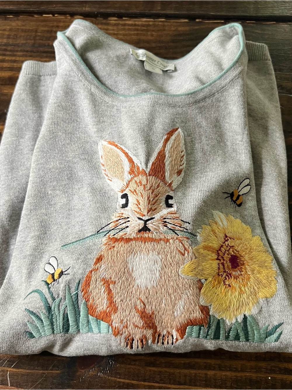 Womans Coldwater Creek 100% Cotton Sweatshirt Embroider Rabbit Sunflower Bee XL - Picture 11 of 11
